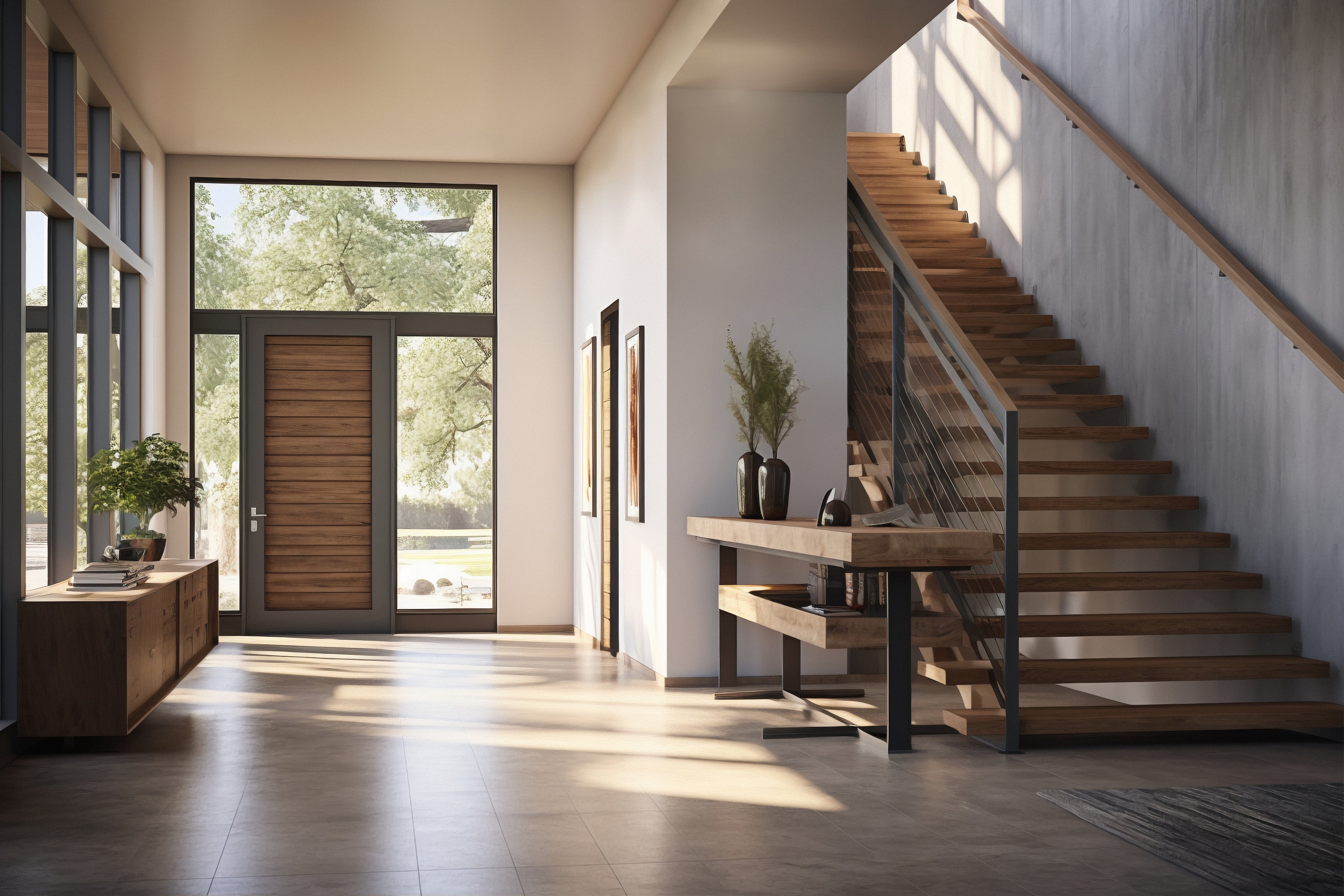 Moderne Holz-Aluminiumtüren montiert zuhause 